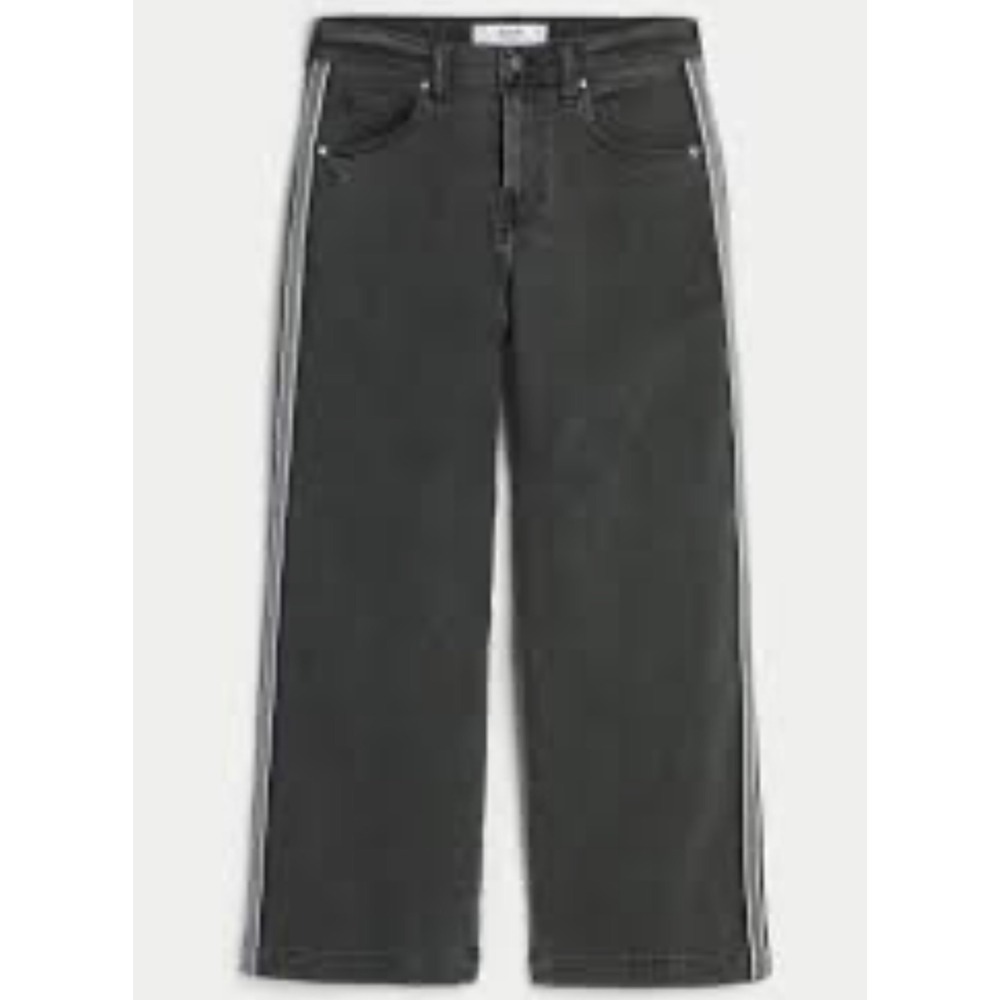 Hollister Super Baggy Jeans Womens 28 Black Side Stripe Wide Leg Skater Y2K BC